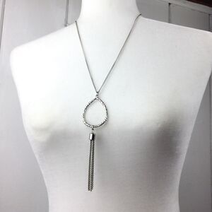 Silver Chain Necklace, Pounded Silver Drop, Tassel‎